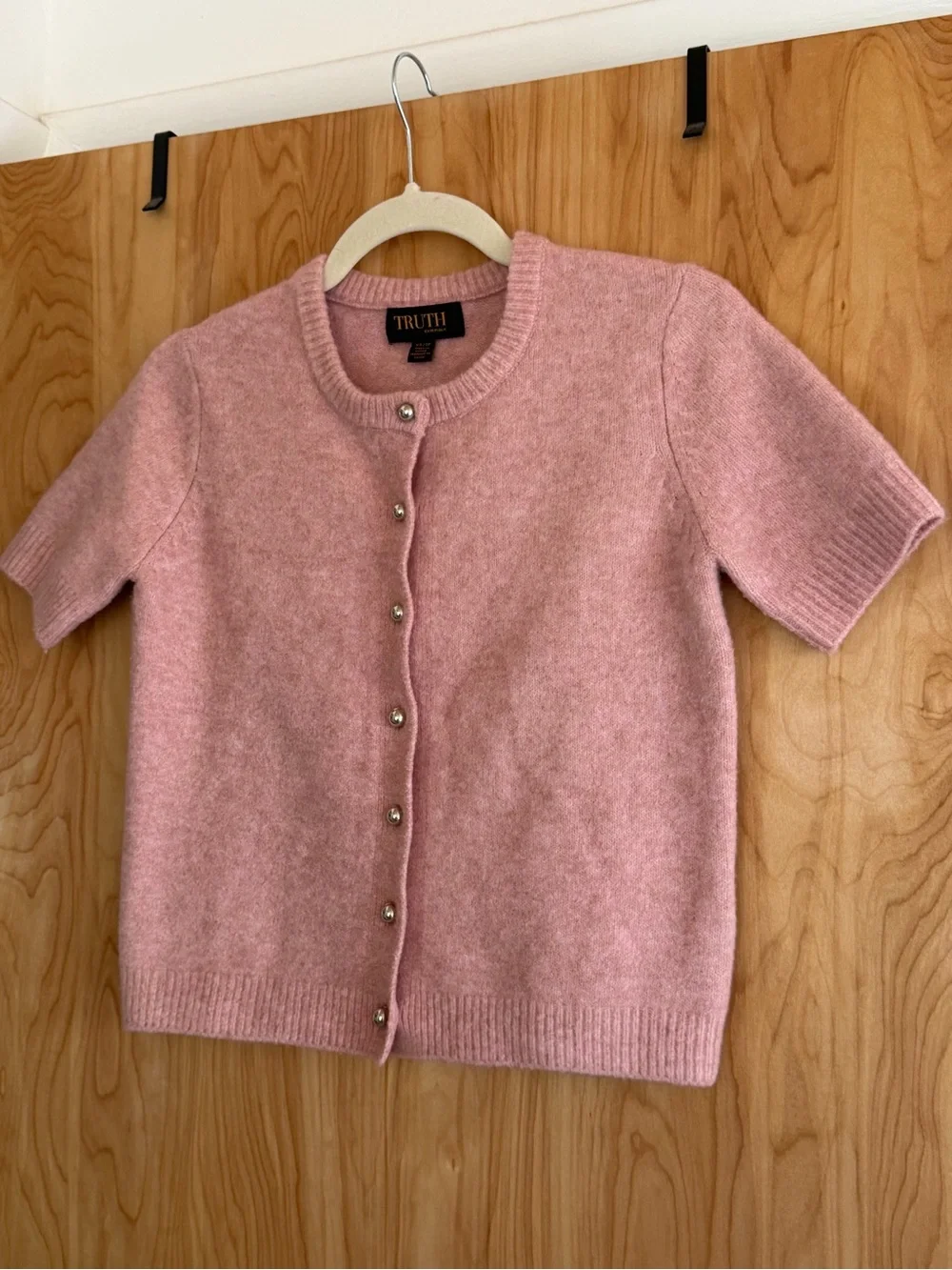 TRUTH Blush Pink Short-Sleeve Button-Up Cashmere-Feel Cardigan